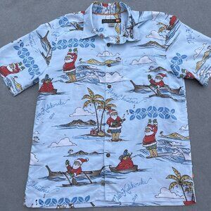 Quiksilver Shirt Mens M Blue Waterman Mele Kalikimaka Christmas Santa Claus